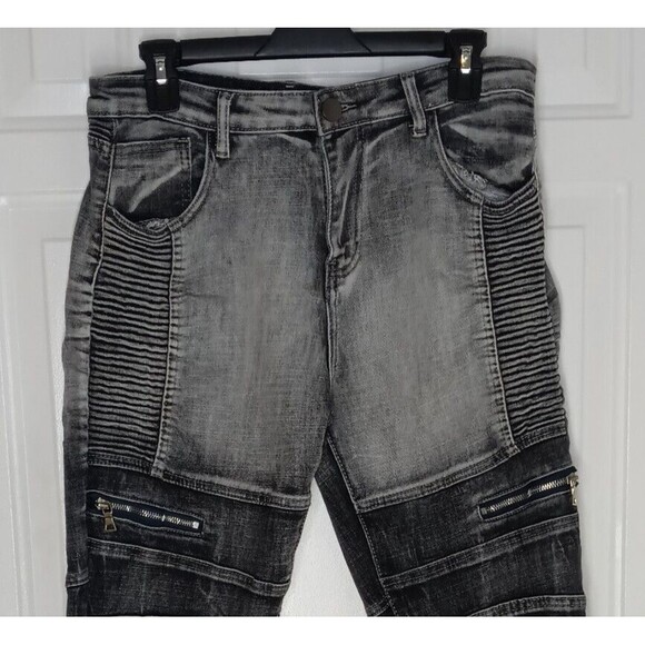 Men's Size 32 Faux Zip Pockets Ribbed Straight Leg Denim Jeans - Picture 5 of 7